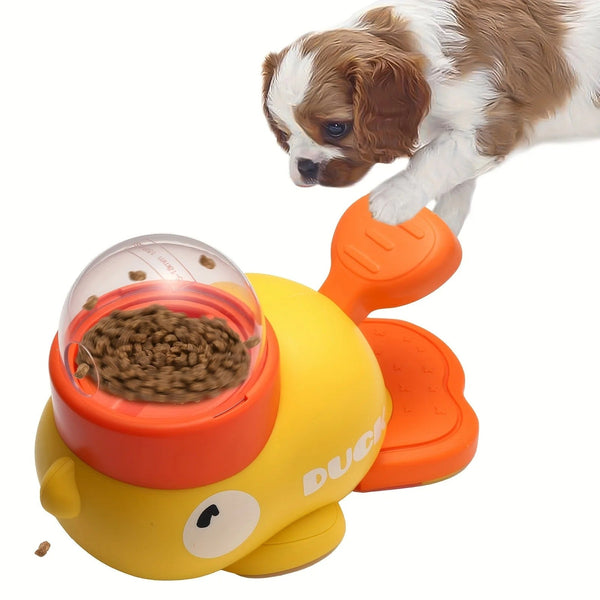 Interactive press to dispense slow feeder bowl for dogs