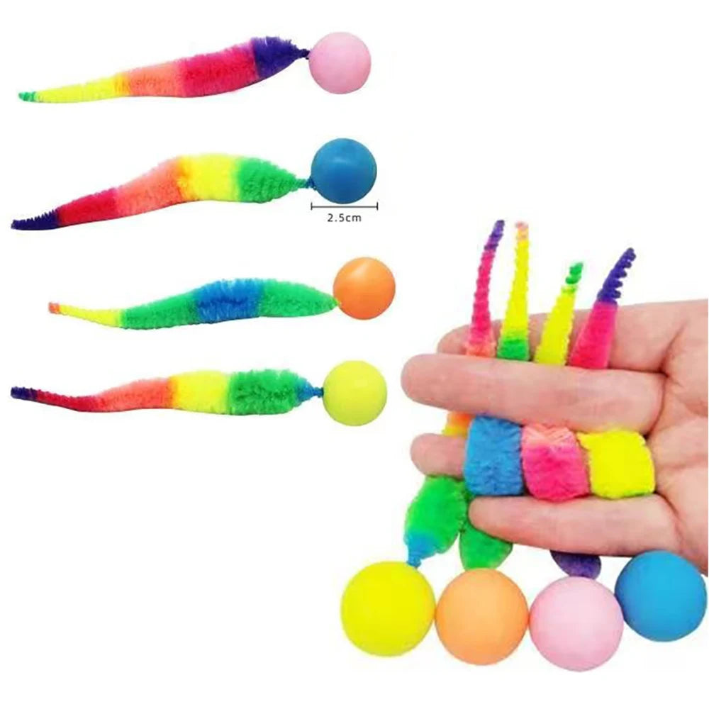 Bouncy fuzzy worm ball cat toy