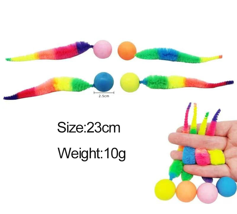 Bouncy fuzzy worm ball cat toy