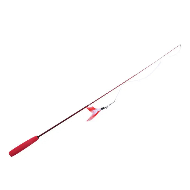 Retractable cat feather teaser wand