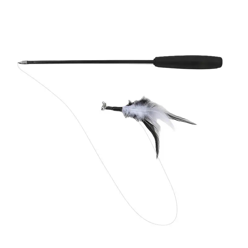 Retractable cat feather teaser wand