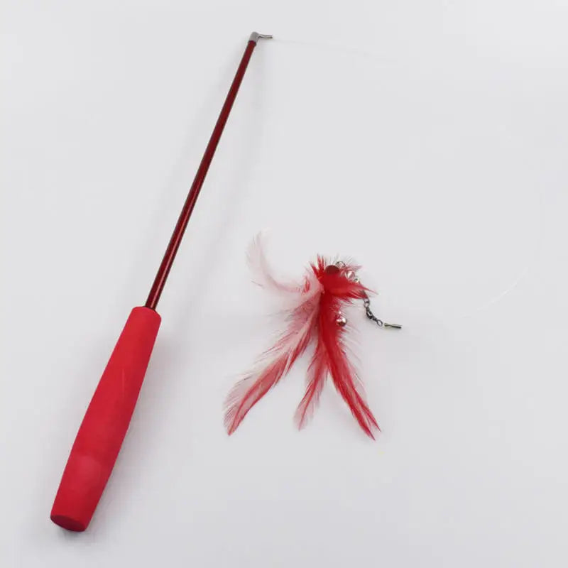 Retractable cat feather teaser wand