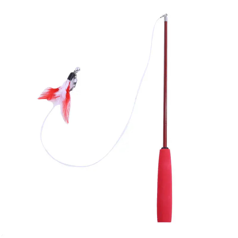 Retractable cat feather teaser wand