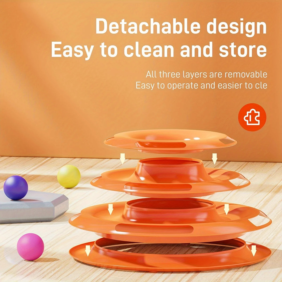 3 Layer Interactive Cat Toy Tower with Trapped Balls
