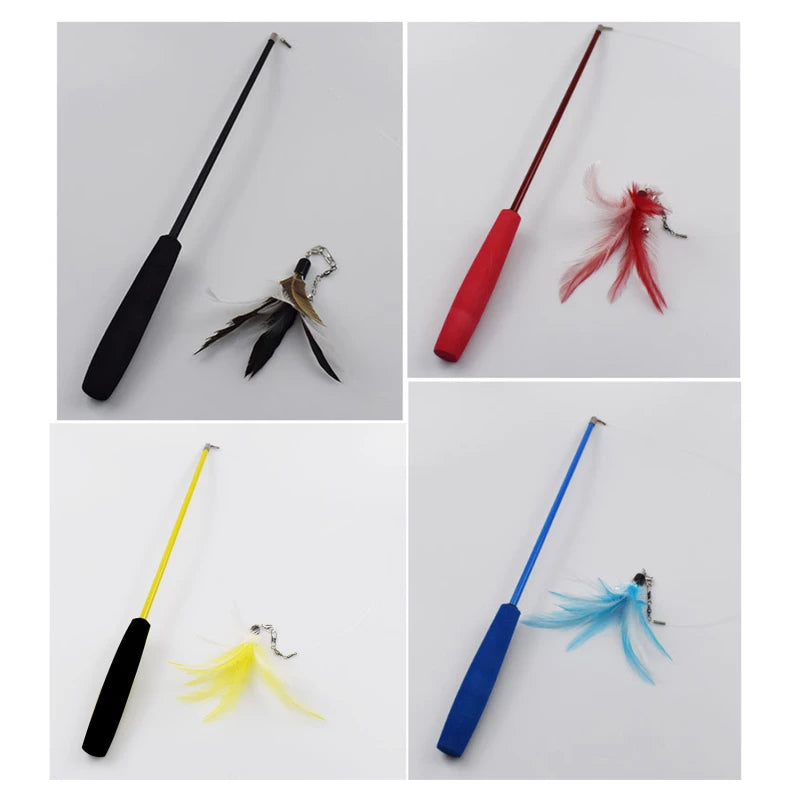 Retractable cat feather teaser wand