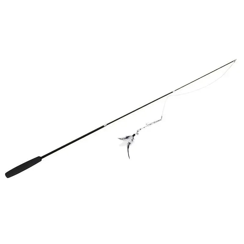 Retractable cat feather teaser wand