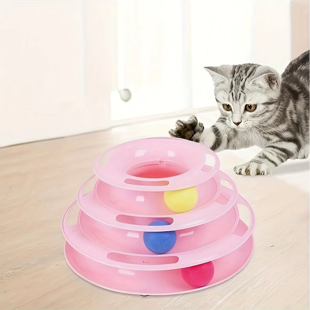 3 Layer Interactive Cat Toy Tower with Trapped Balls