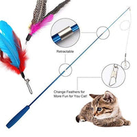 Retractable cat feather teaser wand