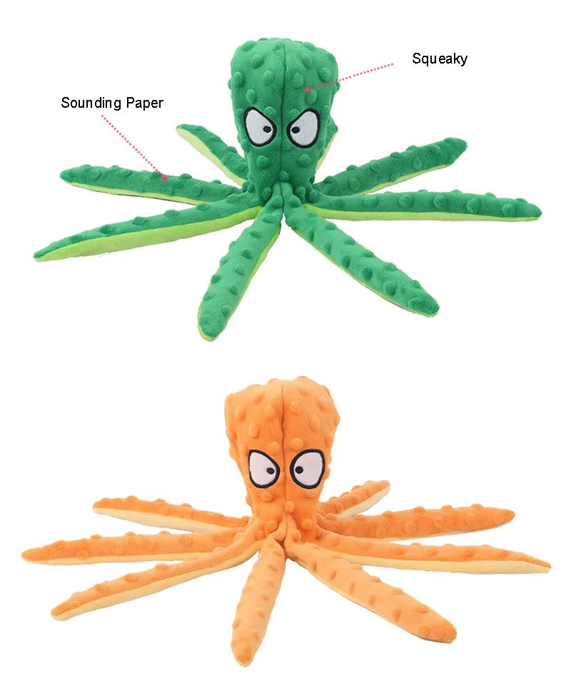 OctoPlay No-Stuffing Squeaky Dog Toy (Octopus Plush)
